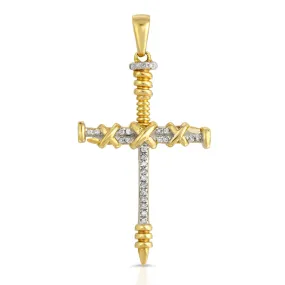 10k Solid Gold Diamond Cross Nails Necklace Pendant .15 CTW