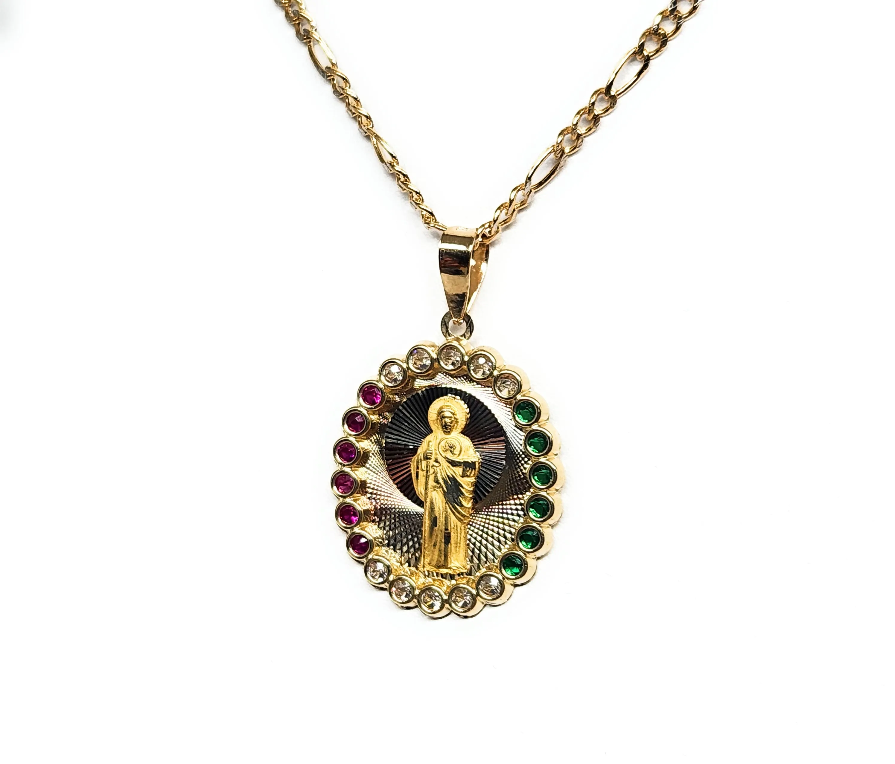 10k Solid Gold SAAN JUDAS SAAINT JUDE CZ Pendant Necklace (MADE IN MX)