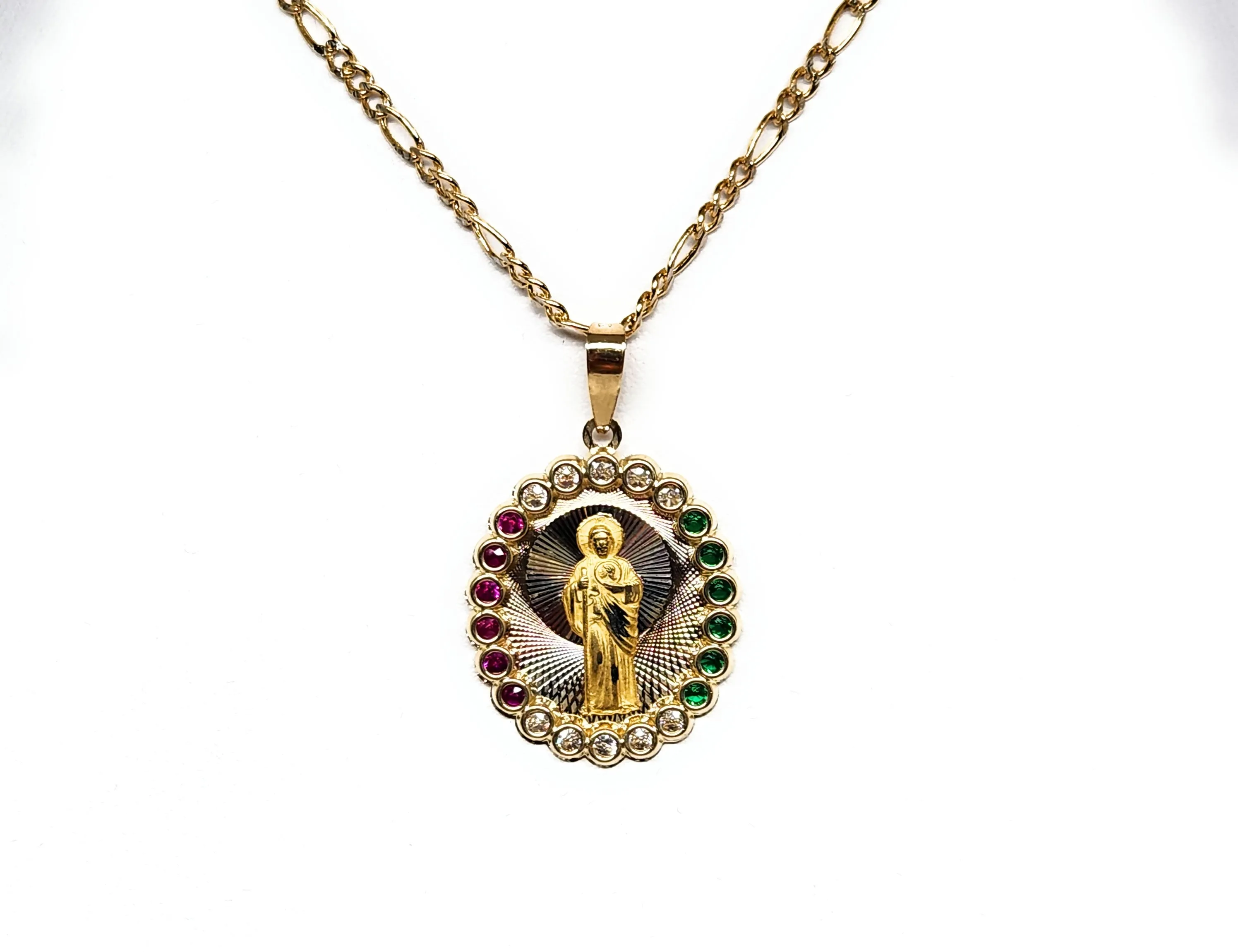 10k Solid Gold SAAN JUDAS SAAINT JUDE CZ Pendant Necklace (MADE IN MX)