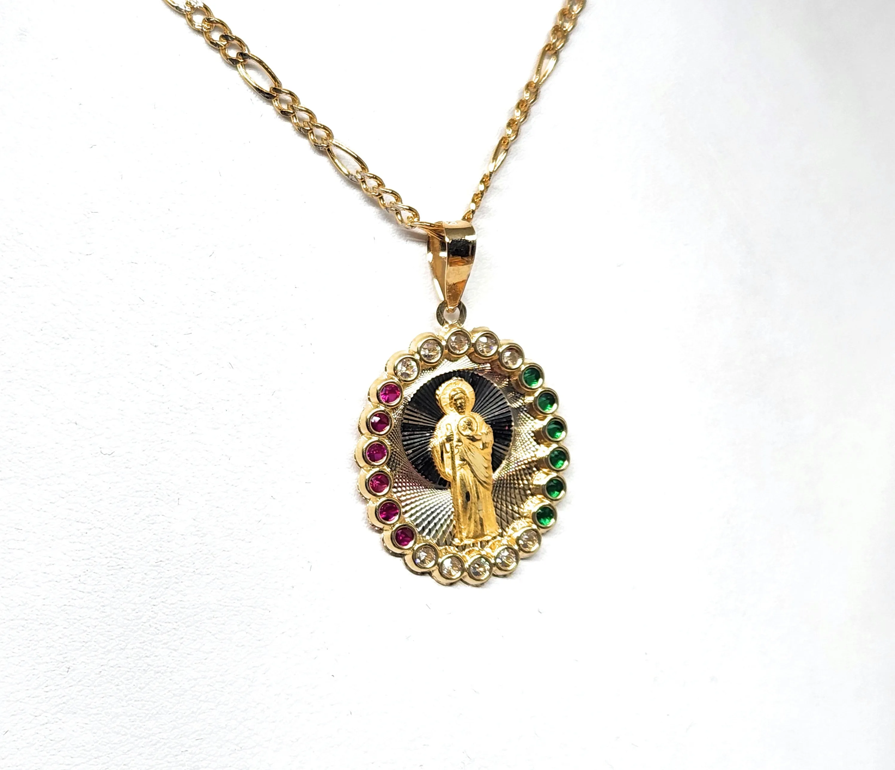 10k Solid Gold SAAN JUDAS SAAINT JUDE CZ Pendant Necklace (MADE IN MX)