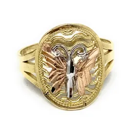 10k Solid Gold Tri-Color Butterfly Ring