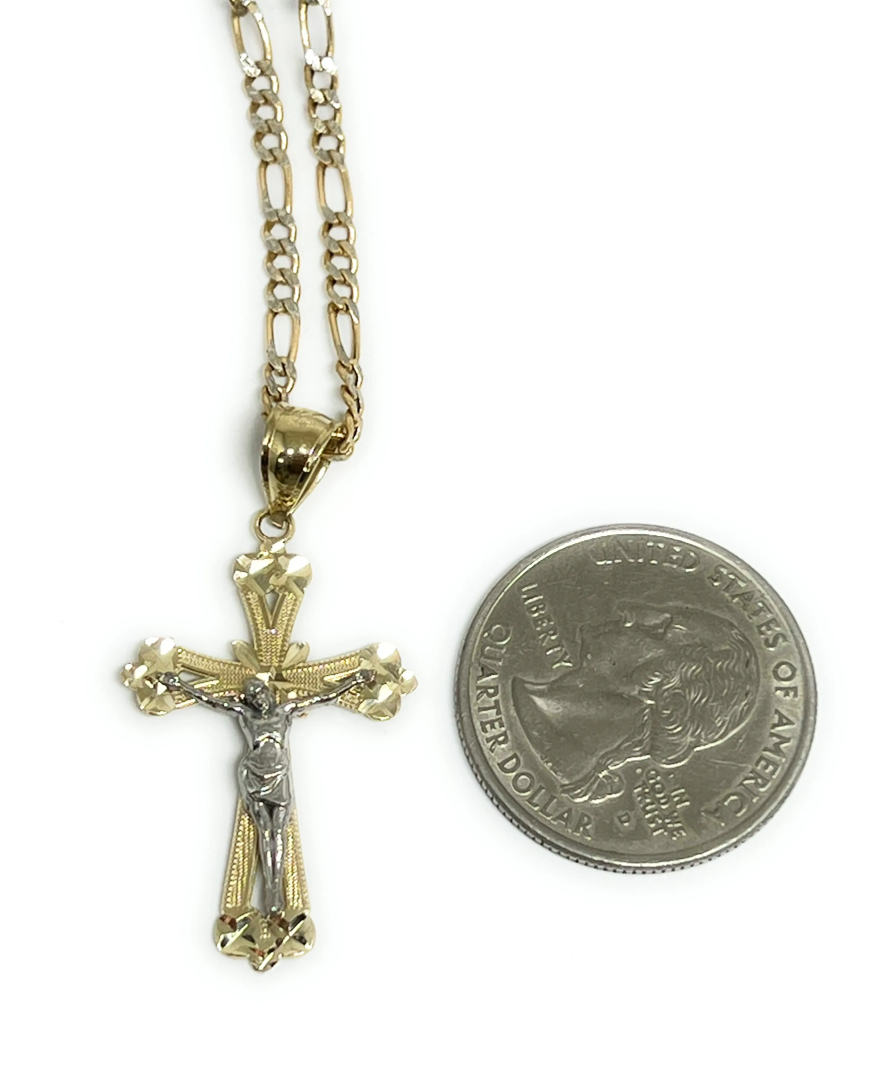 10k Solid Gold Yellow 2-Tone Jesus Cross Crucifix Pendant Necklace