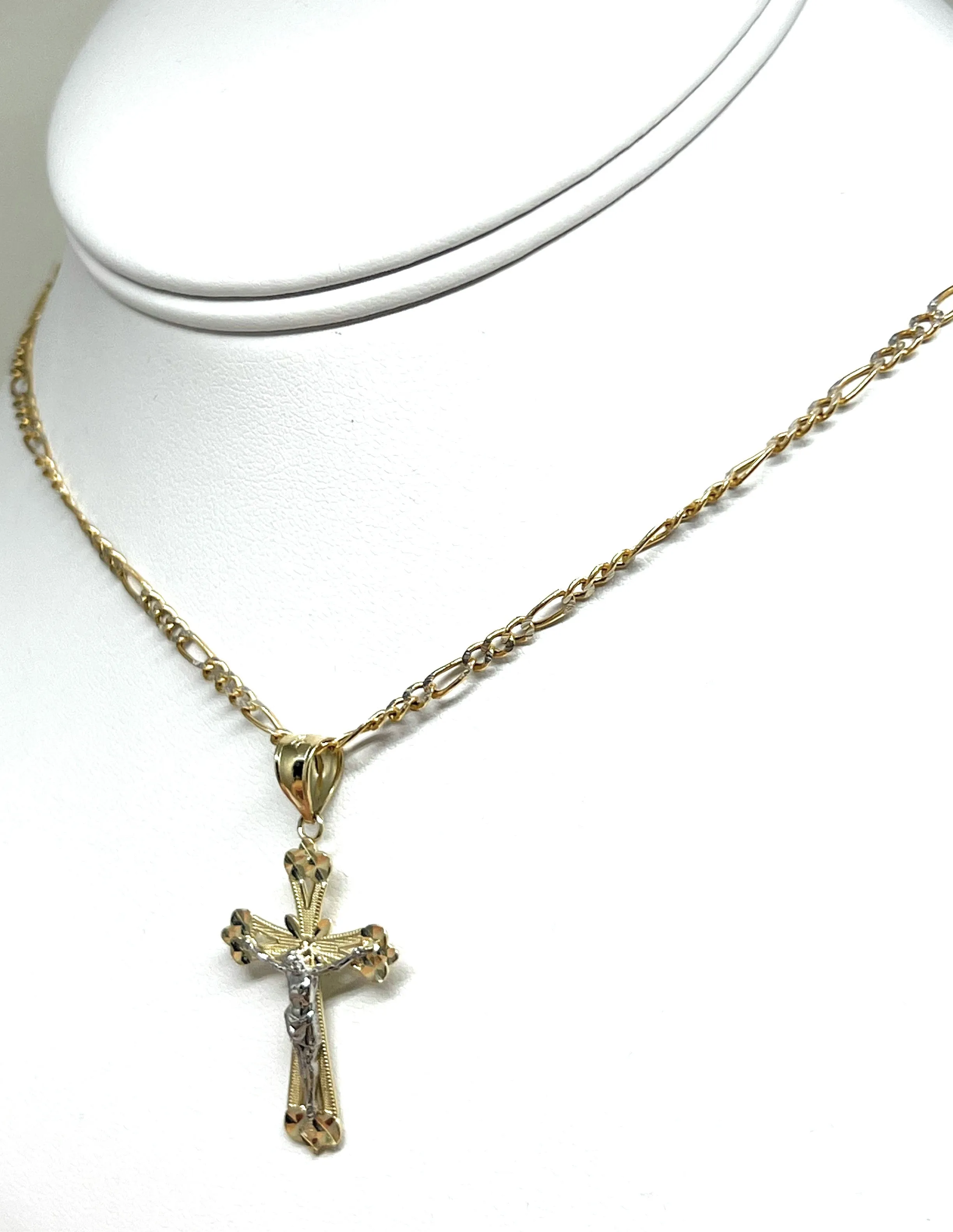 10k Solid Gold Yellow 2-Tone Jesus Cross Crucifix Pendant Necklace