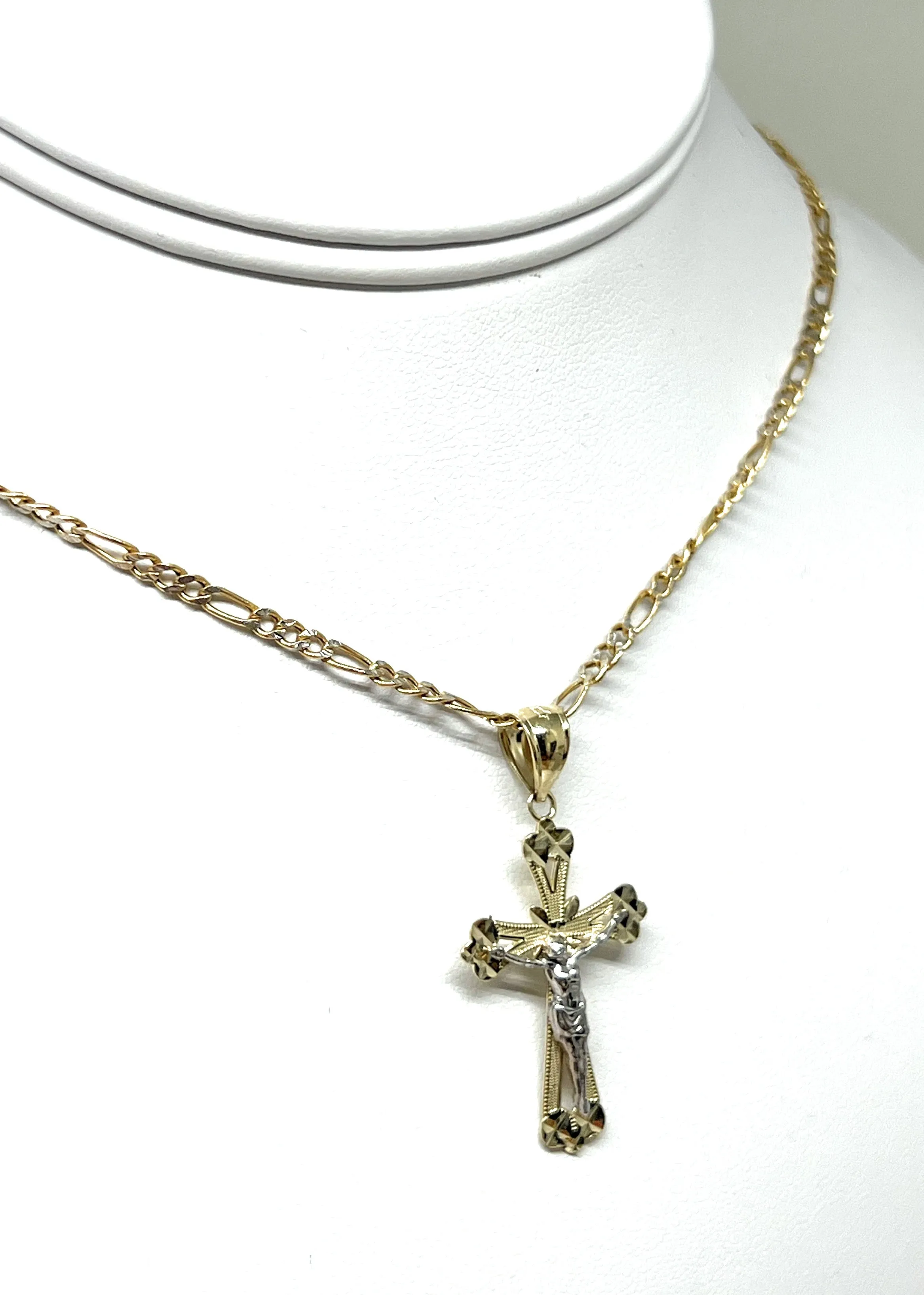 10k Solid Gold Yellow 2-Tone Jesus Cross Crucifix Pendant Necklace