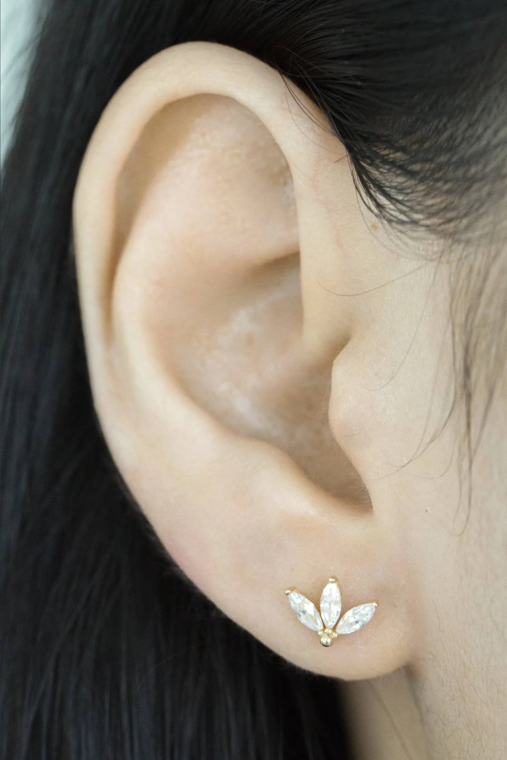 14k Gold Cartilage Cubic Leaves Internally Internal Threaded Labret