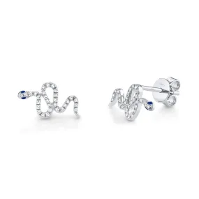 14K Gold Diamond Sapphire Snake Stud Earrings