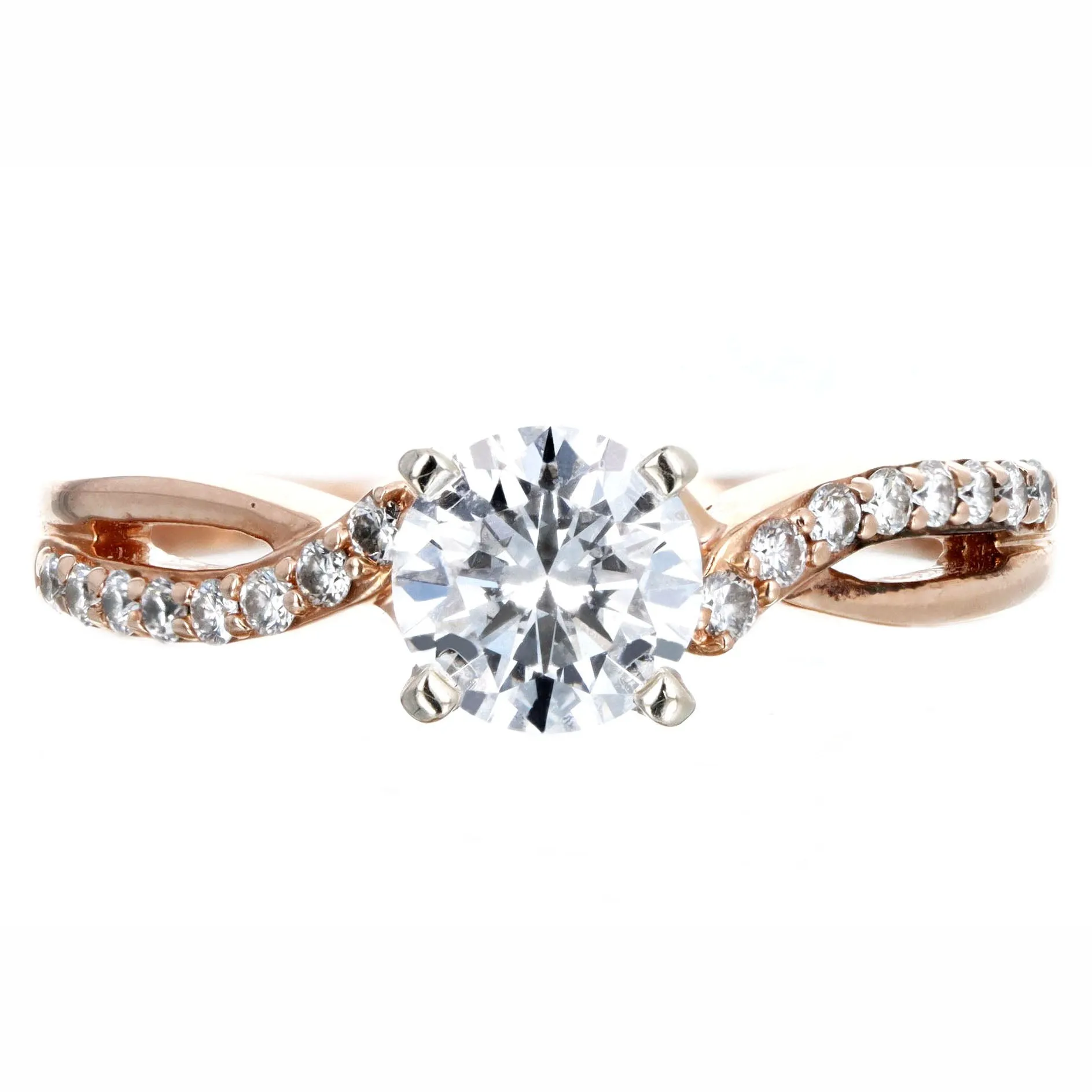 14K Rose Gold 0.80 Carat Round Brilliant Diamond Twist Band Engagement Ring GIA Certified