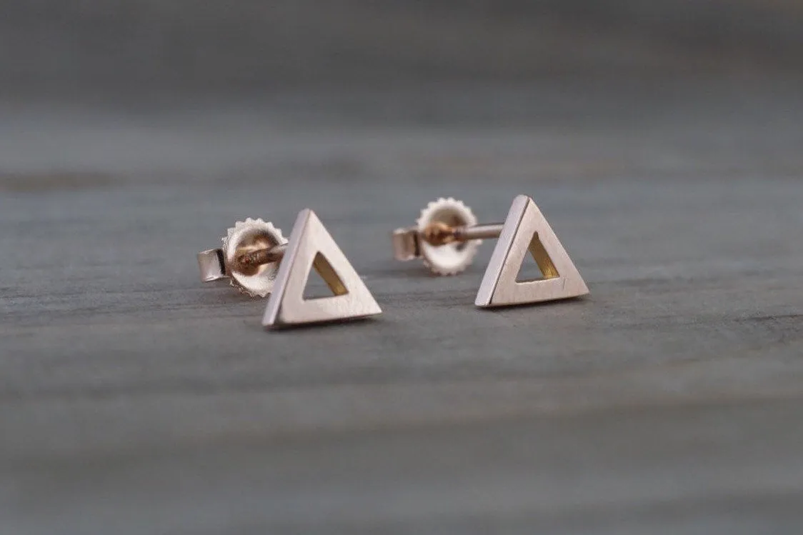 14k Rose or Yellow Gold Pyramid Triangle Stud Earring Studs Open