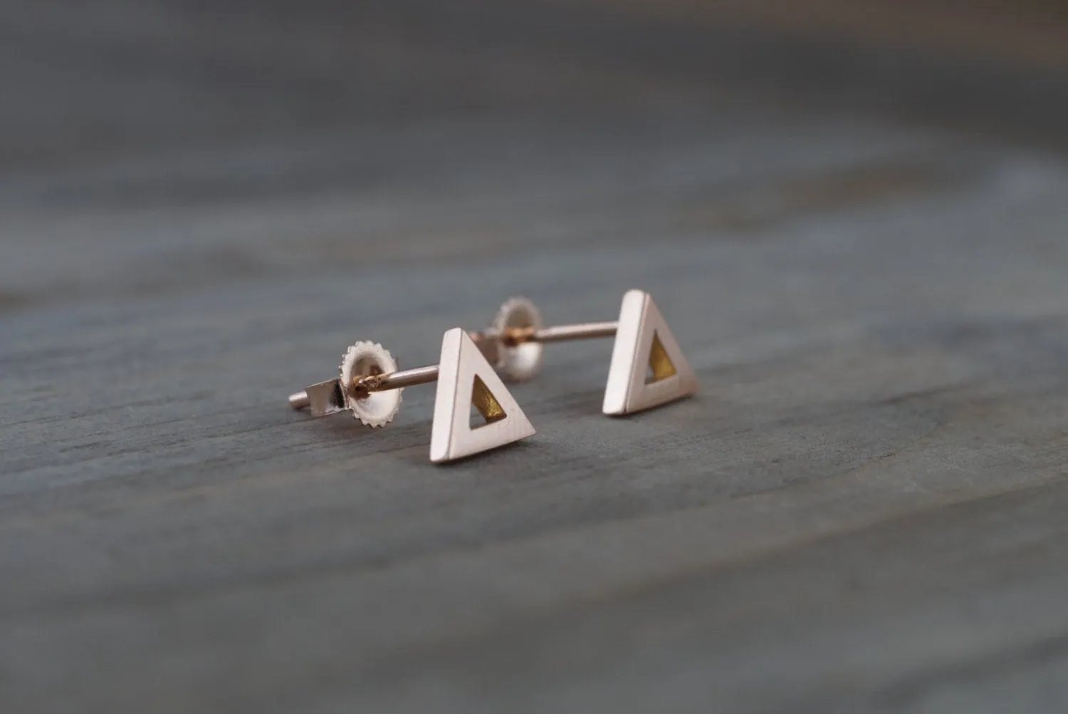 14k Rose or Yellow Gold Pyramid Triangle Stud Earring Studs Open