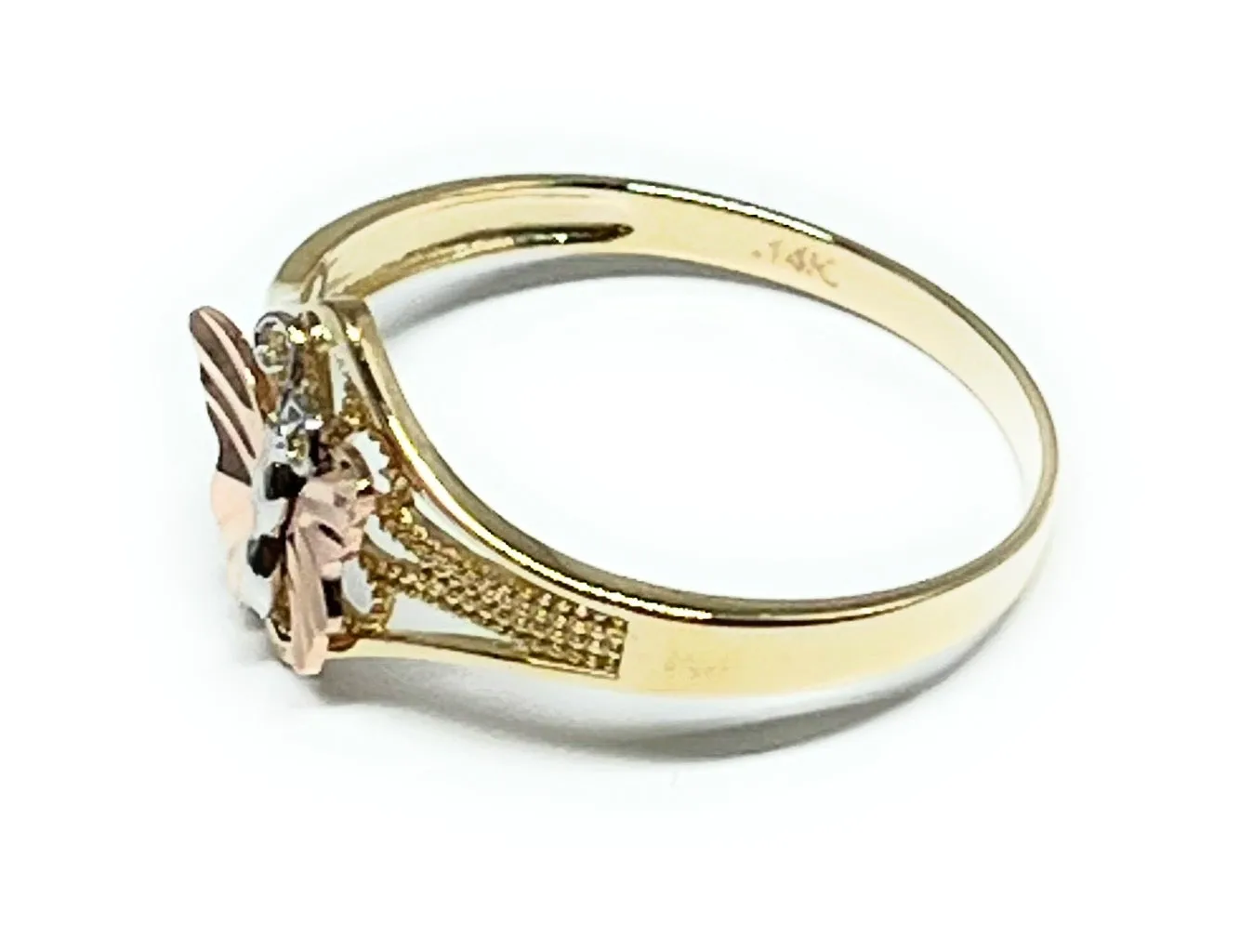 14k Solid Gold Tri-Color Butterfly Ring (FC 222)