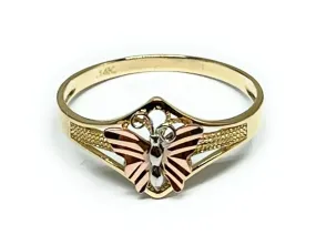 14k Solid Gold Tri-Color Butterfly Ring (FC 222)