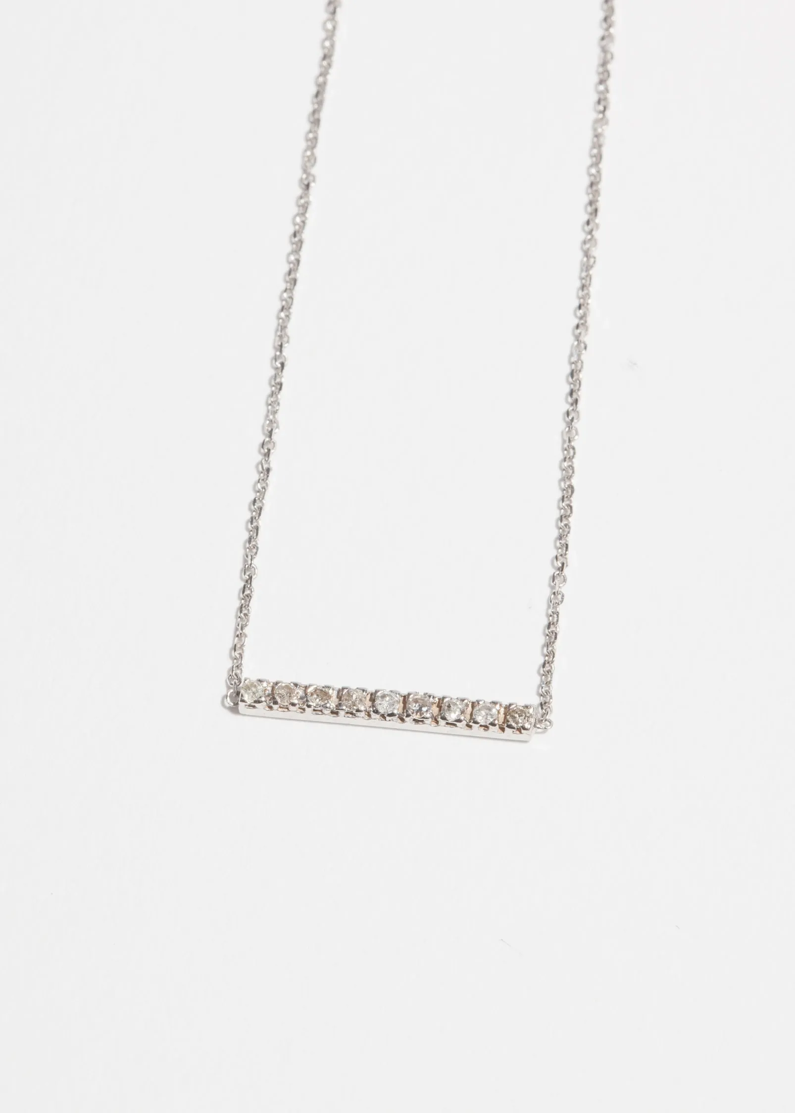 14k White Gold 9 Diamond Stick Necklace