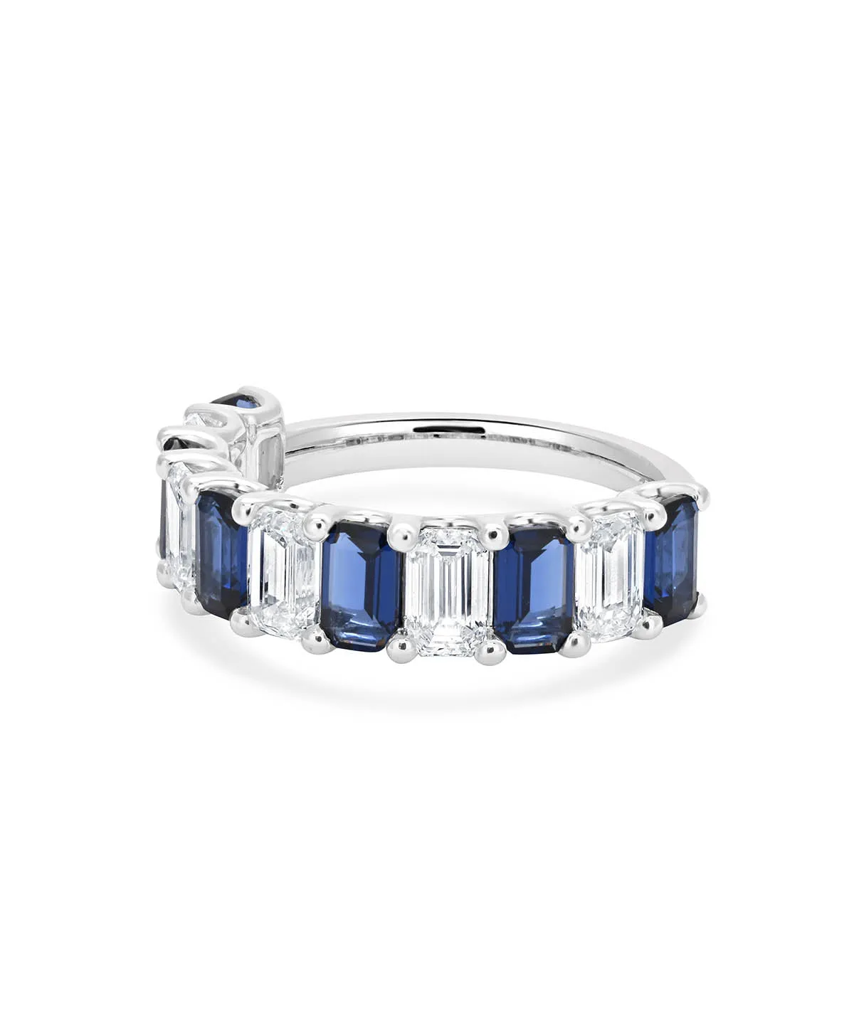 14K White Gold Lab Grown Emerald Cut Diamond and Sapphire Band Ring