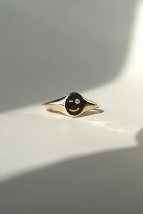 14k yellow gold Diamond Signet Ring Sample / Size 6.5