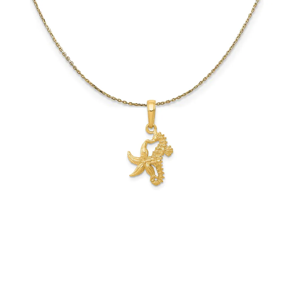 14k Yellow Gold Seahorse and Starfish Necklace