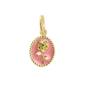 18K Gold & Fuchsia Enamel Rose Pendant