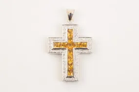 18k White Gold 0.55tcw Diamond 3.81tcw Citrine Cross Pendant (8.75g.)