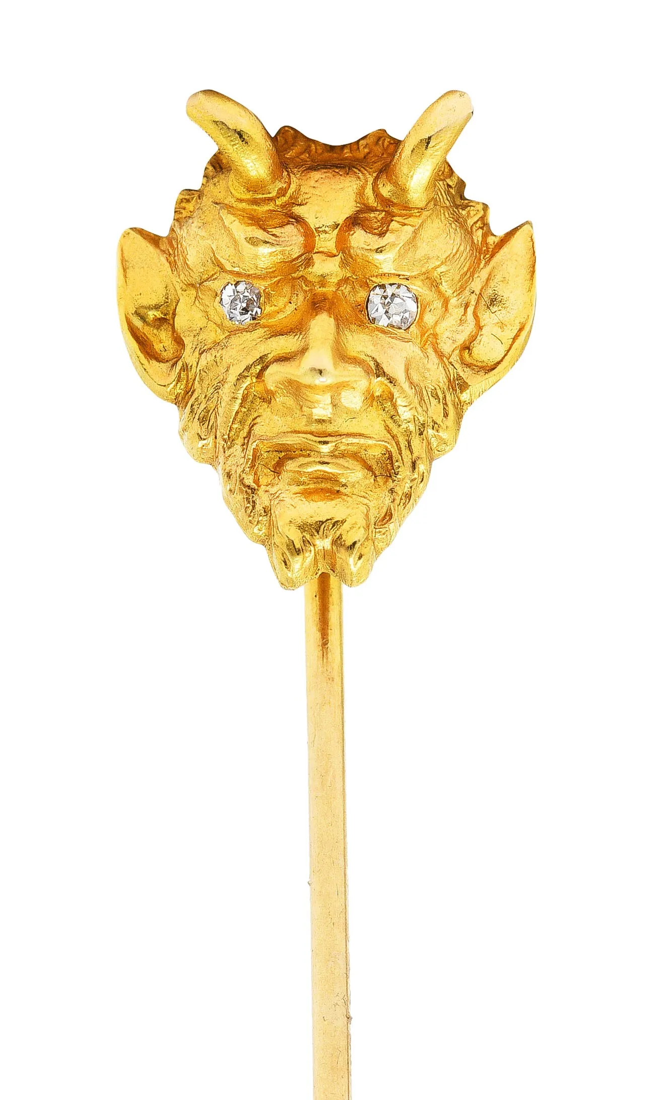 1900 Late Victorian Diamond 18 Karat Yellow Gold Devil Stickpin