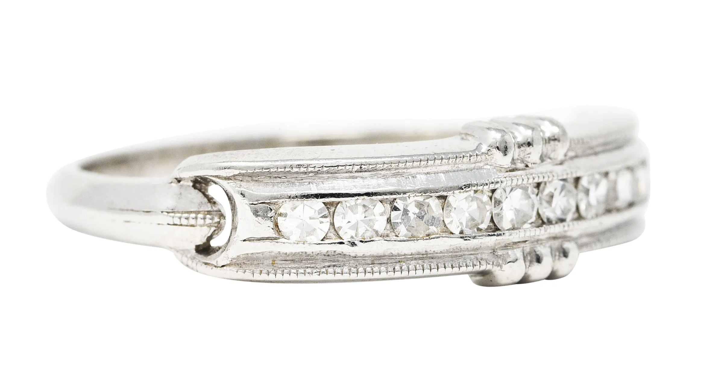 1935 Art Deco Single Cut Diamond Platinum Channel Band Ring