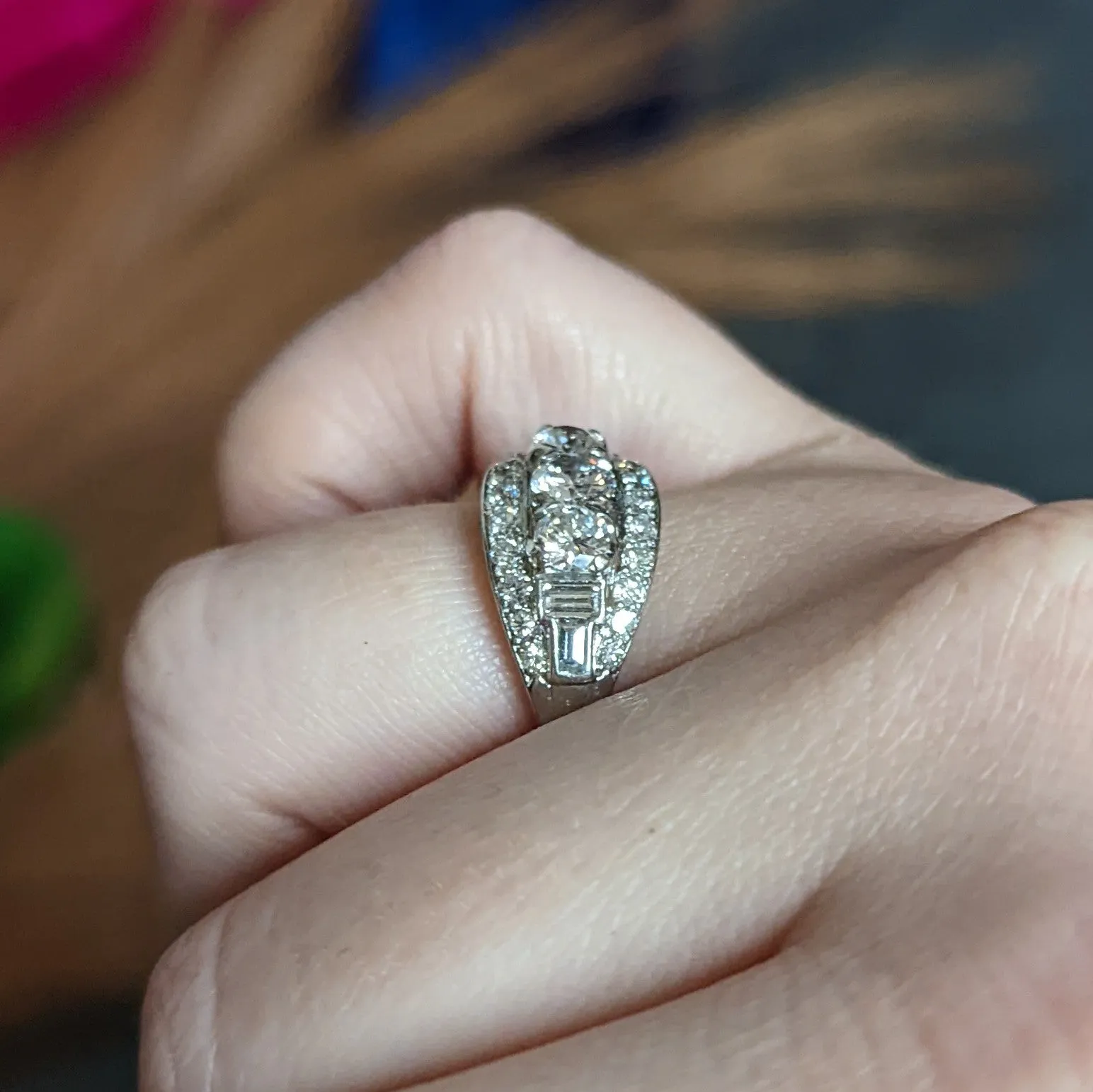 1950's Mid-Century 1.65 CTW Diamond Platinum Bombe Band Ring