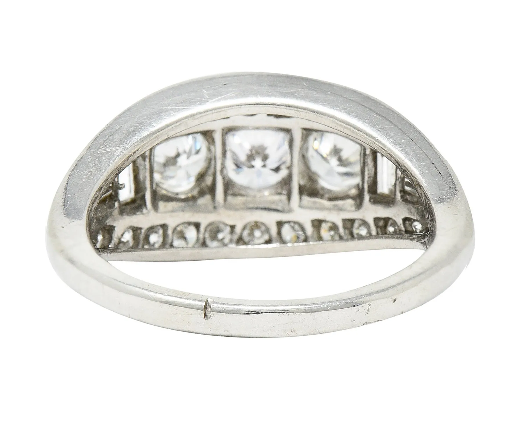 1950's Mid-Century 1.65 CTW Diamond Platinum Bombe Band Ring