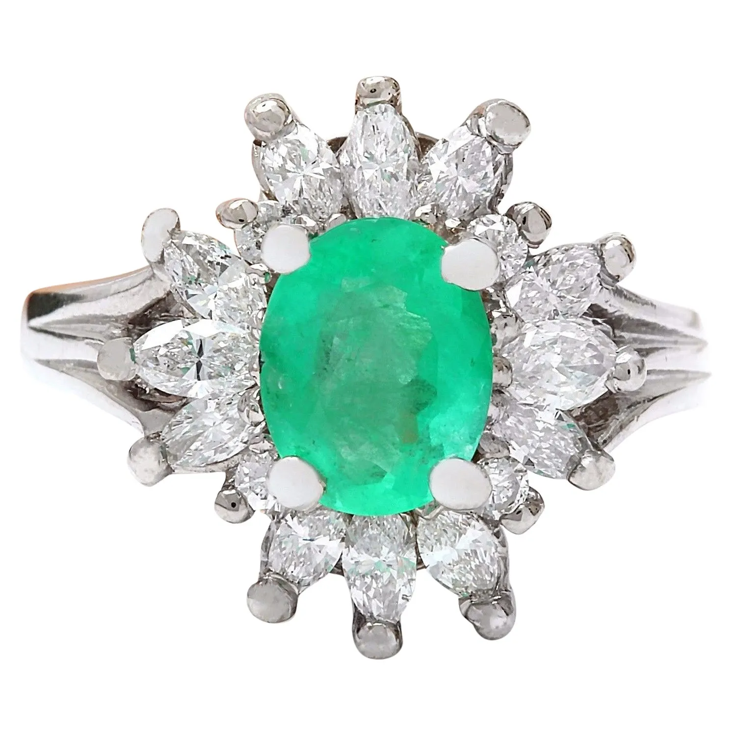 2.47 Carat Natural Emerald 14K Solid White Gold Diamond Ring