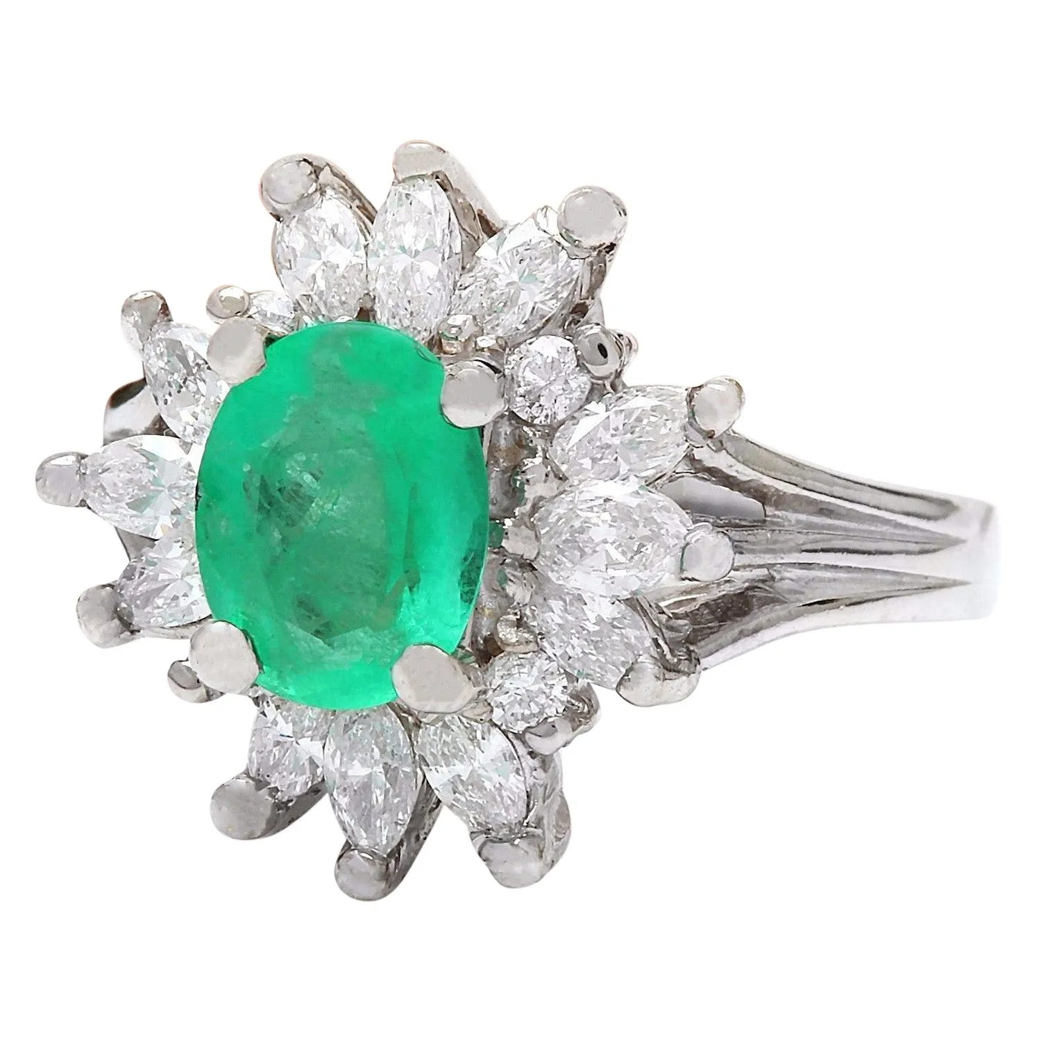 2.47 Carat Natural Emerald 14K Solid White Gold Diamond Ring