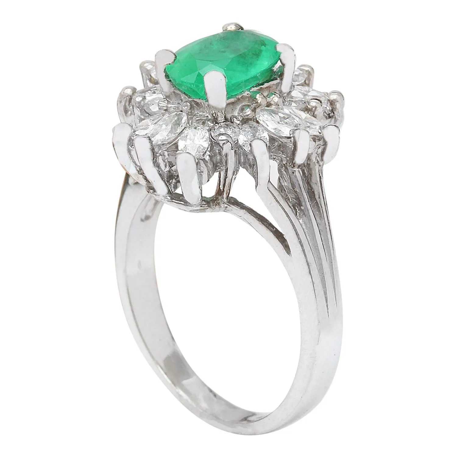 2.47 Carat Natural Emerald 14K Solid White Gold Diamond Ring