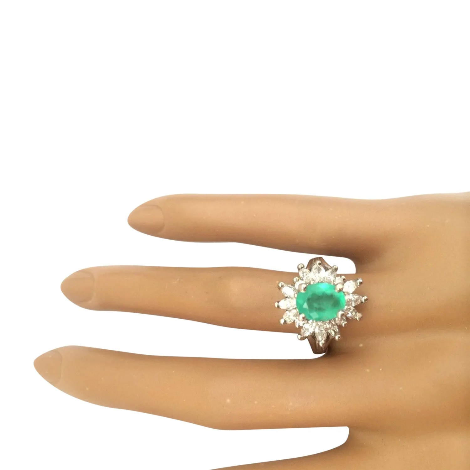 2.47 Carat Natural Emerald 14K Solid White Gold Diamond Ring