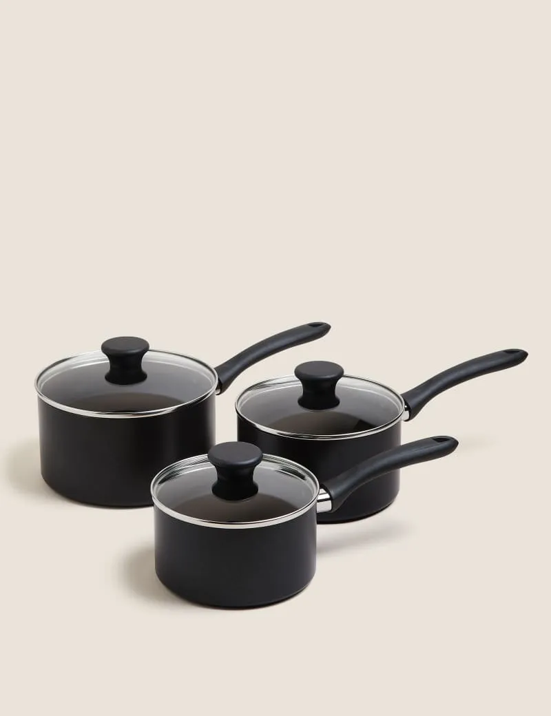 3 Piece Black Aluminium Non Stick Pan Set