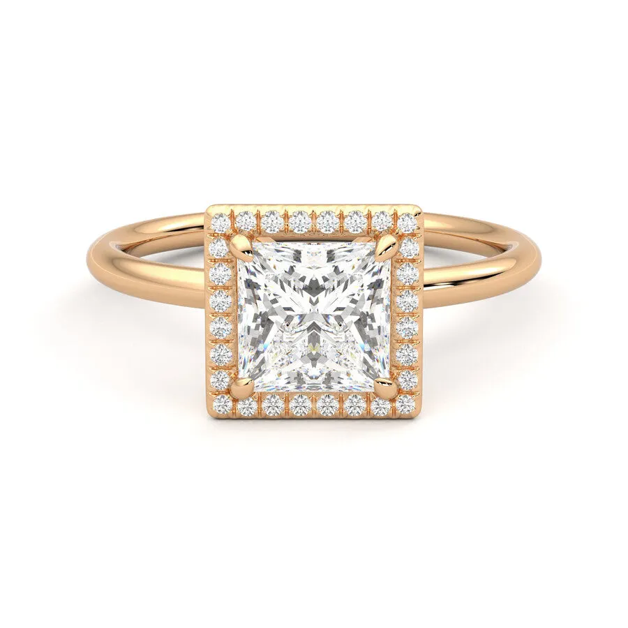 Anillo Eclat Halo Diamante y Oro Rosa 18k