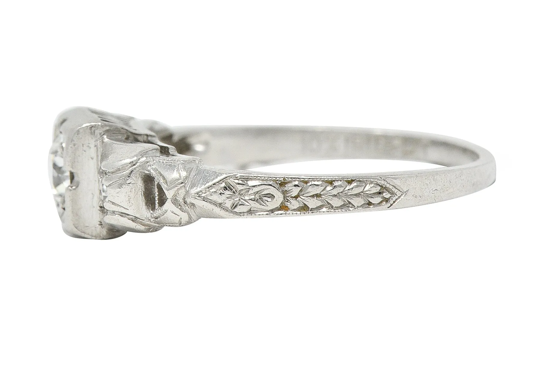 Art Deco 0.23 CTW Old European Cut Diamond Platinum Wheat Foliate Engagement Ring