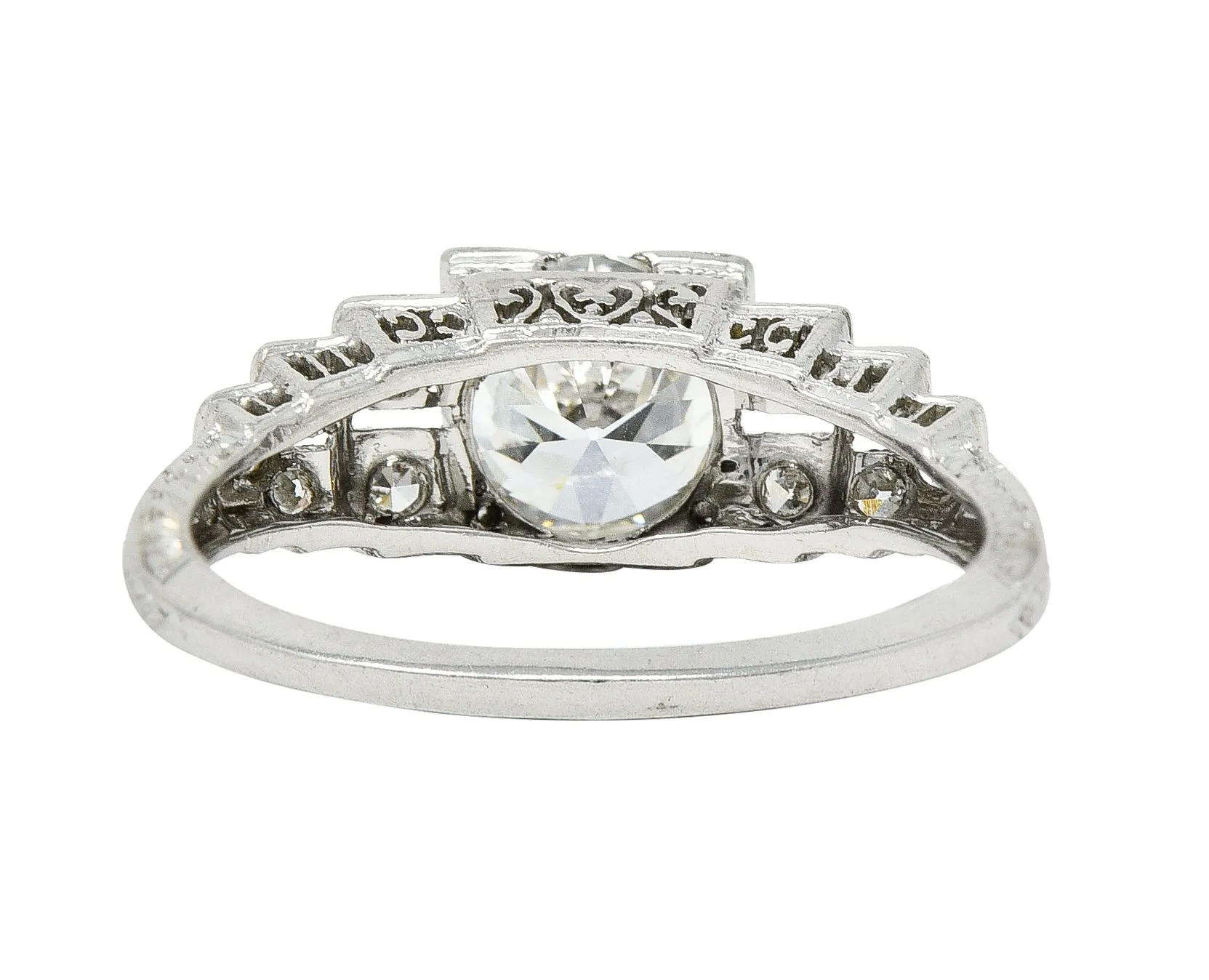 Art Deco 1.14 CTW Old European Cut Diamond Platinum Stepped Heart Trellis Engagement Ring