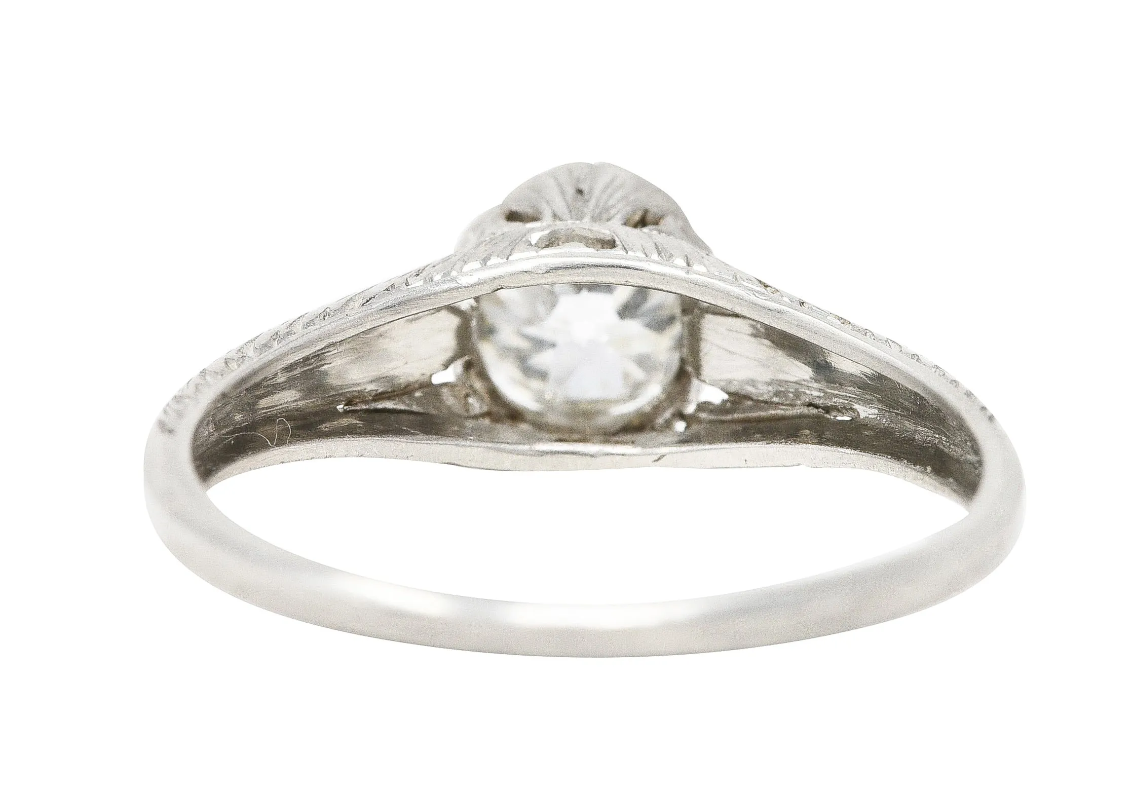 Art Deco Old European 0.67 CTW Diamond Platinum Foliate Solitaire Engagement Ring