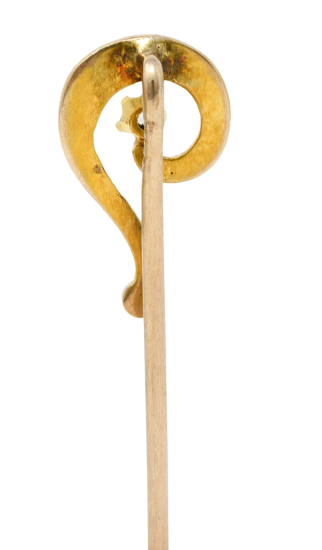 Art Nouveau Diamond Freshwater Pearl 14 Karat Gold Question Mark Stickpin