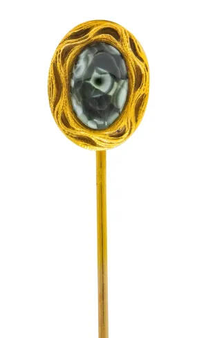 Art Nouveau Seraphinite Cabochon 14 Karat Gold Stickpin Circa 1905