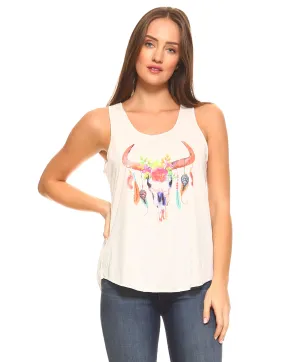 Boho Bull Print Graphic Tank