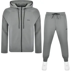 BOSS Hooded Full Zip Tracksuit Set Grey