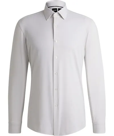 Boss Slim-fit shirt in micro-structured performance-stretch jersey