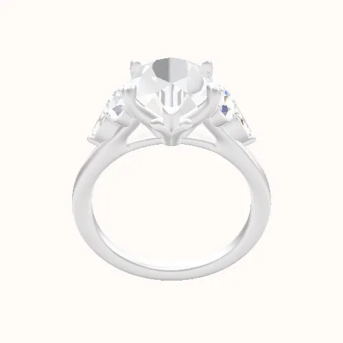 Cathedral Band with Marquise & Round Sidestone Trio Engagement Ring With Petal Four Prong Head