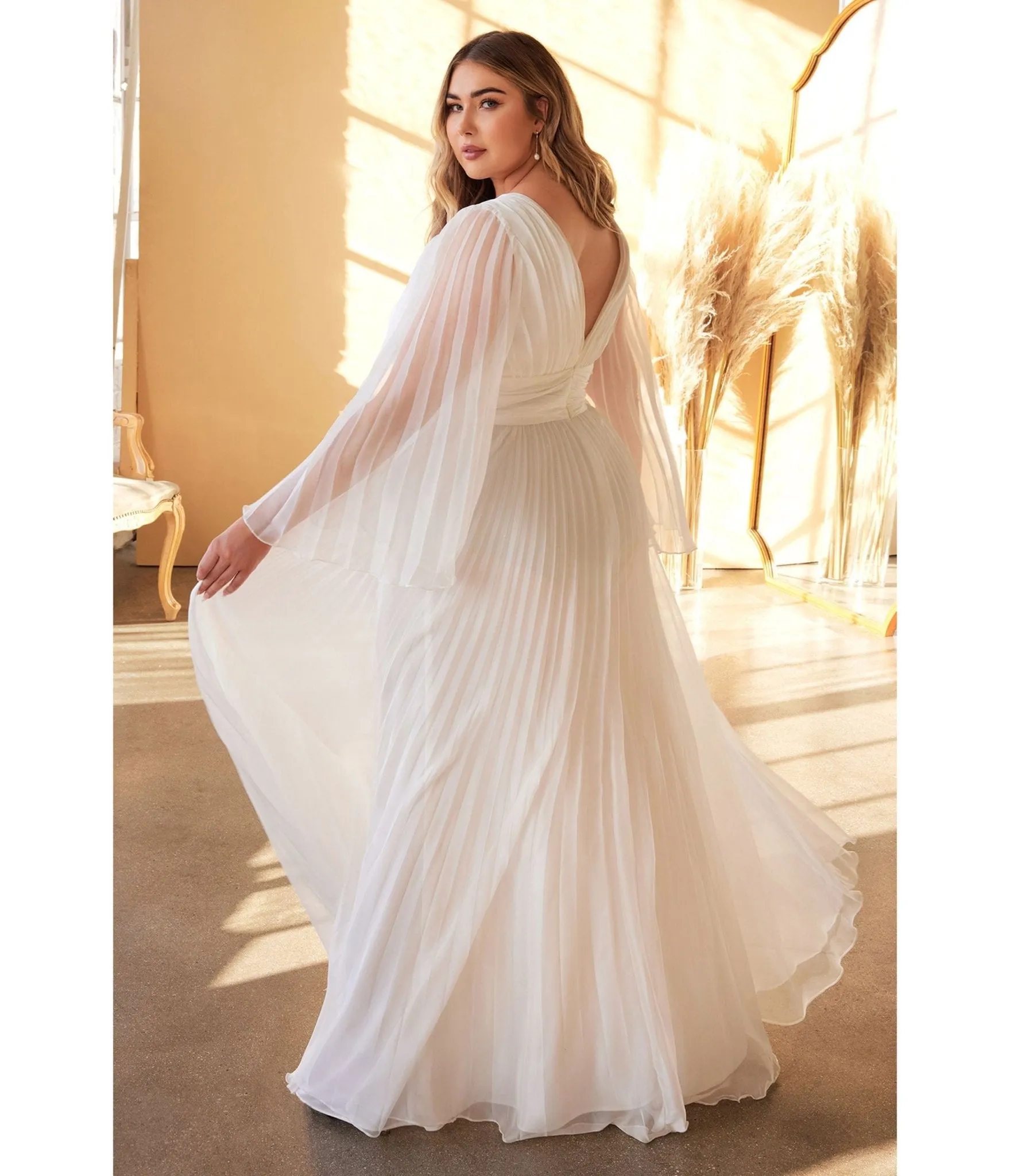 Cinderella Divine  Plus Size White Pleated Bridal Dress