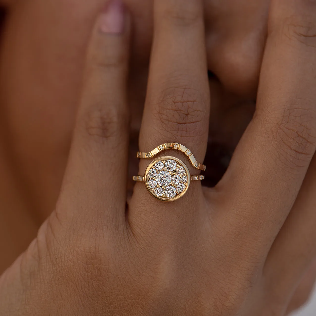 Diamond Cluster Engagement Ring with Framed Brilliant Cut Diamonds