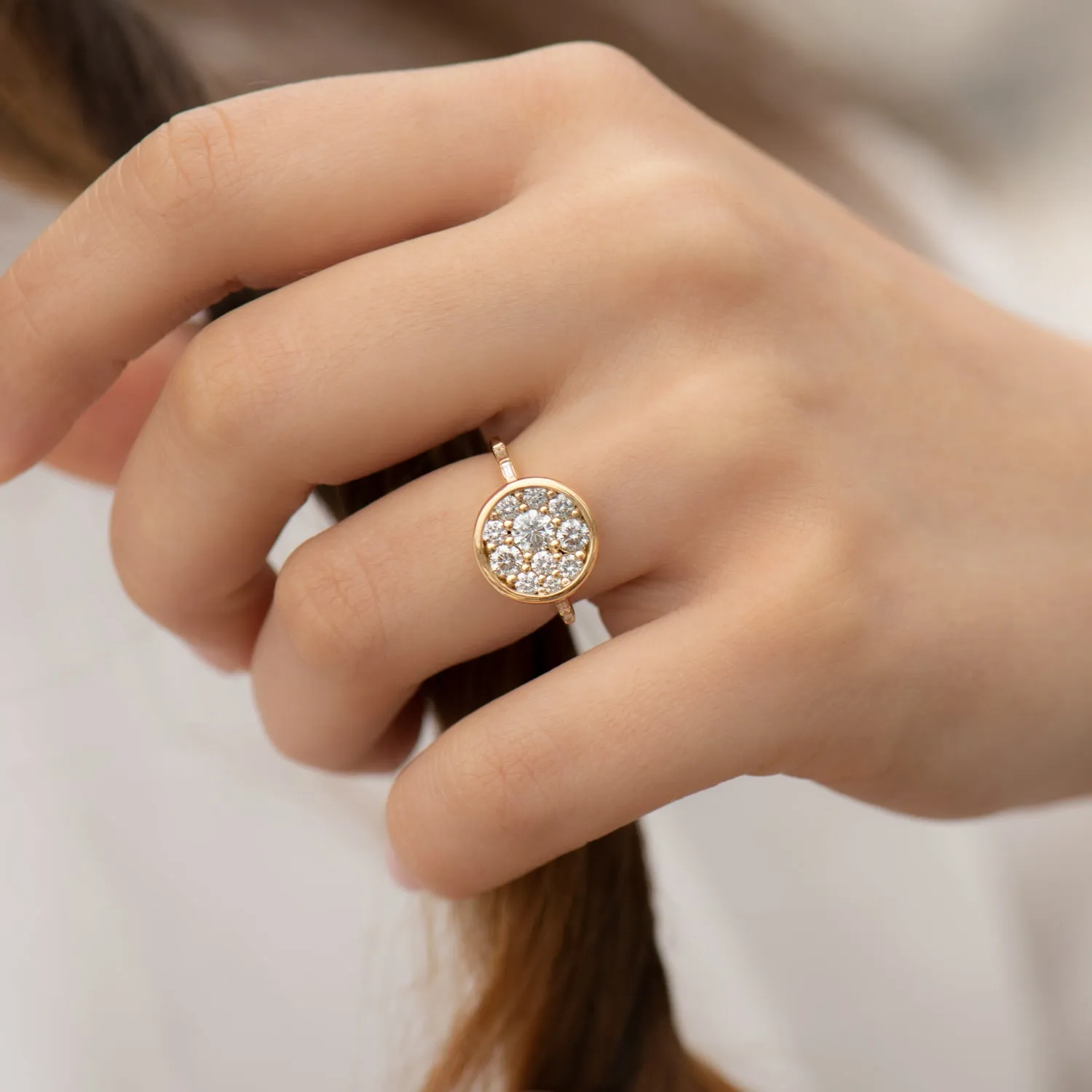 Diamond Cluster Engagement Ring with Framed Brilliant Cut Diamonds