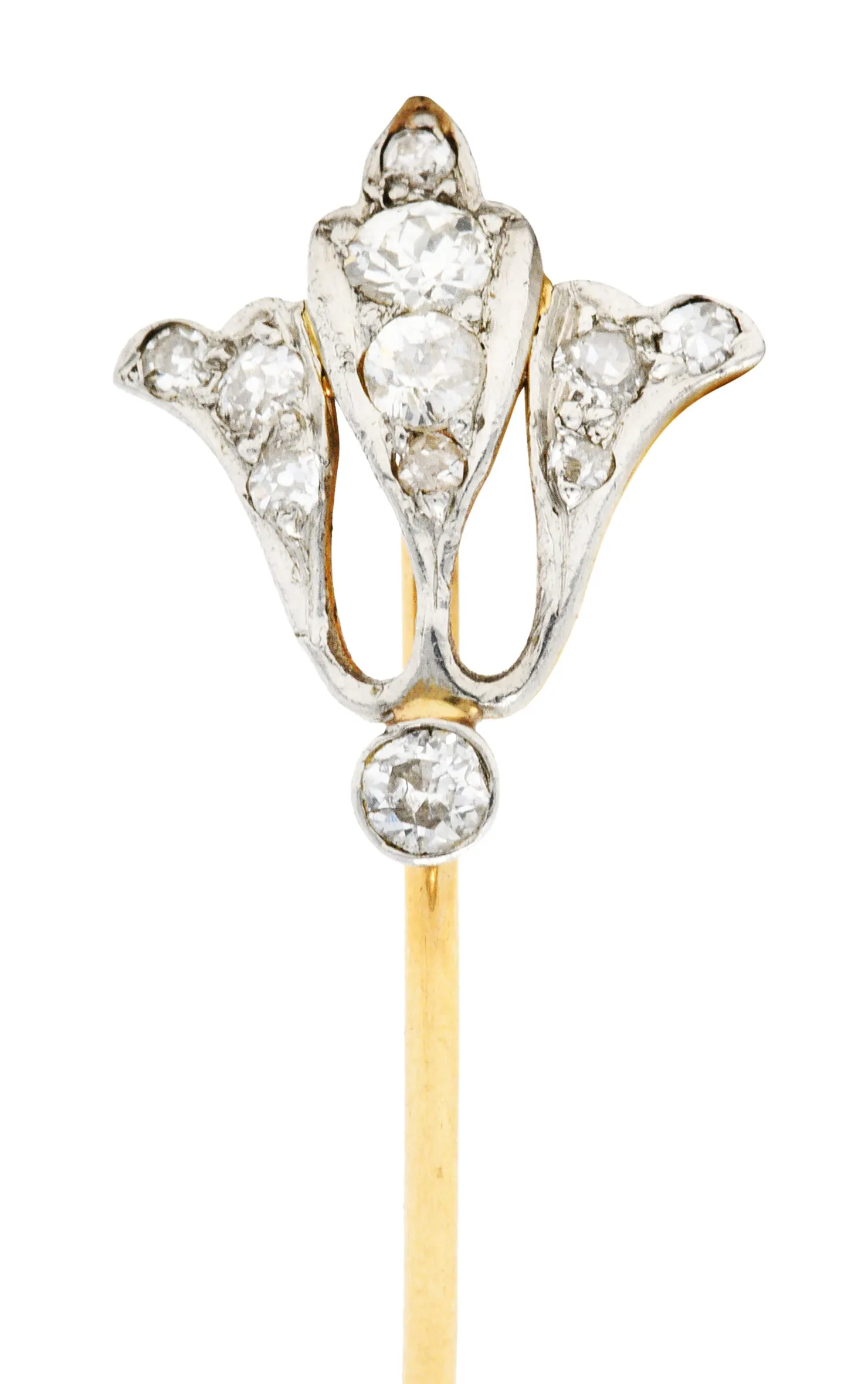 Edwardian 0.40 CTW Diamond Platinum-Topped 14 Karat Gold Lily Of The Valley Stickpin