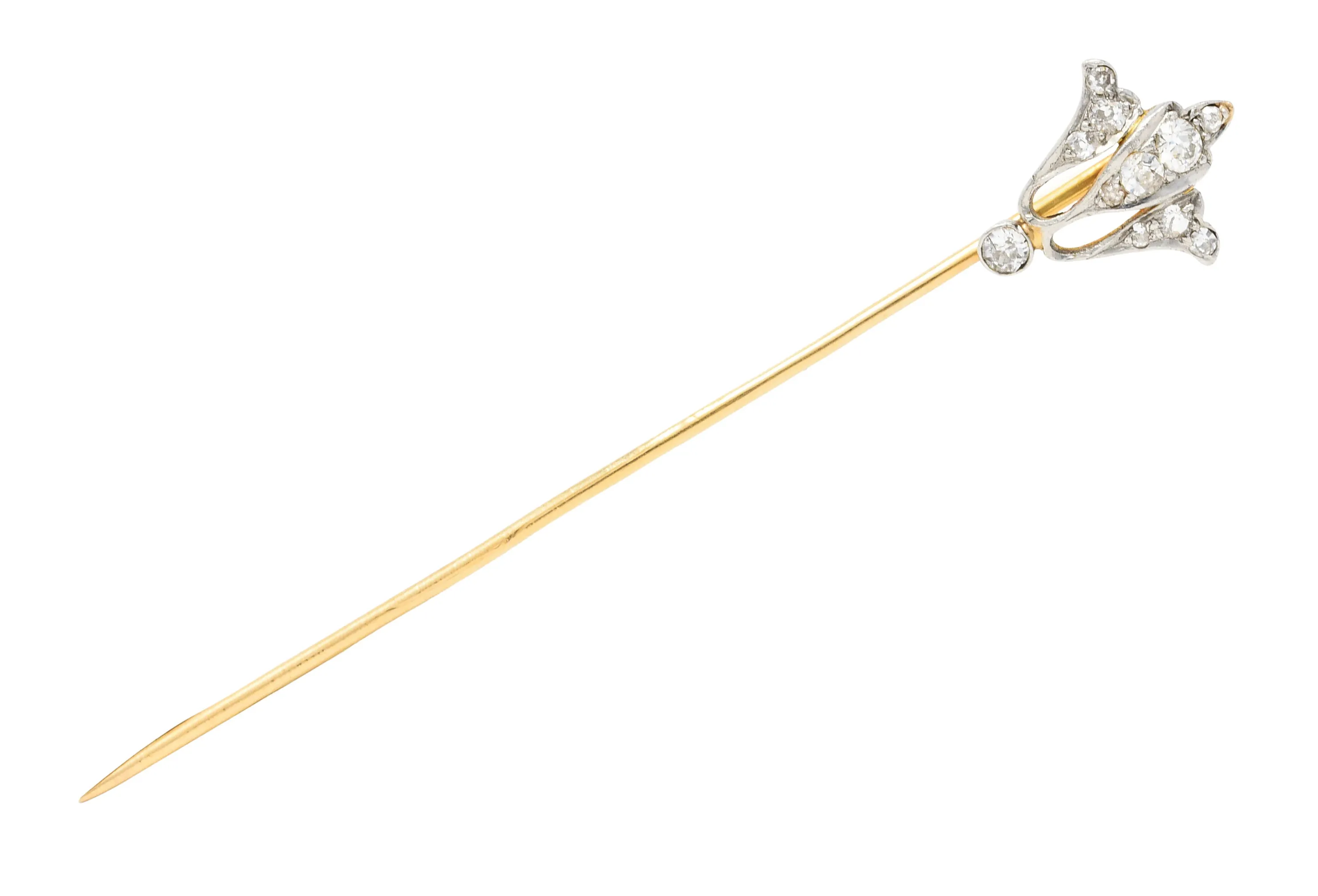 Edwardian 0.40 CTW Diamond Platinum-Topped 14 Karat Gold Lily Of The Valley Stickpin