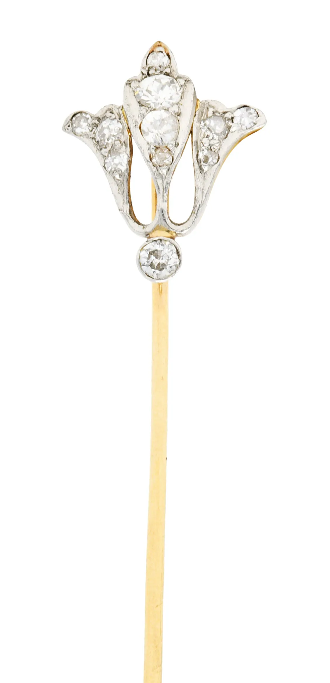 Edwardian 0.40 CTW Diamond Platinum-Topped 14 Karat Gold Lily Of The Valley Stickpin