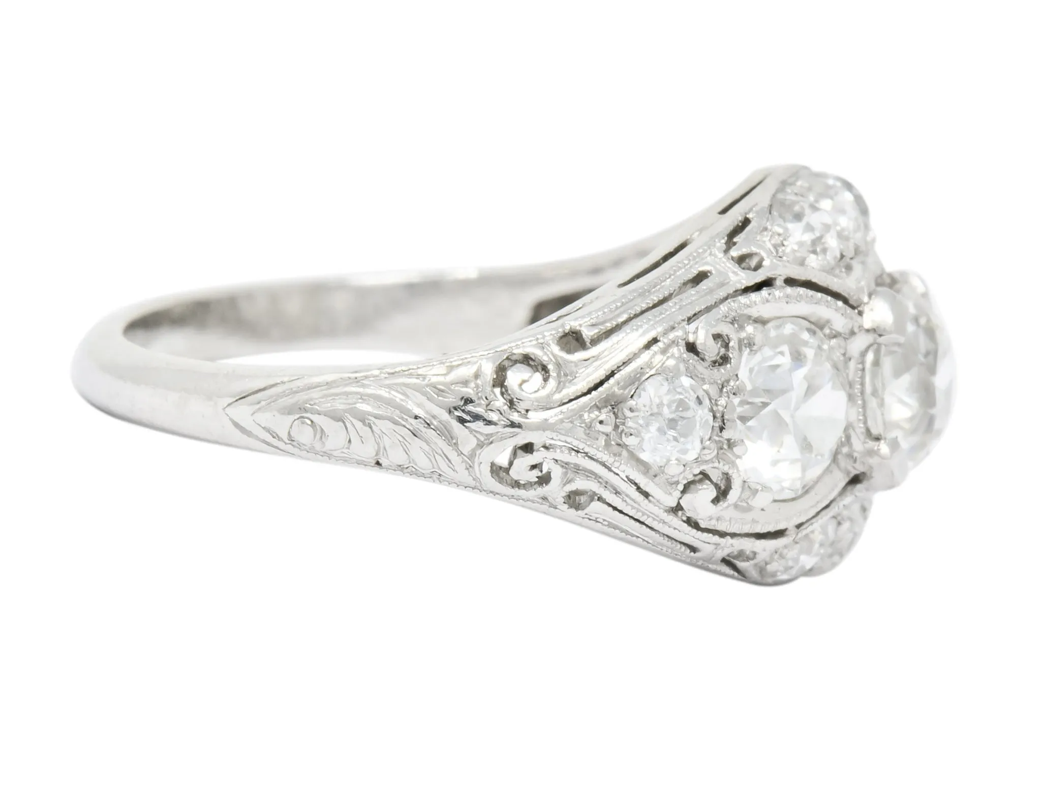 Edwardian 1.45 CTW Old European Diamond Platinum Three Stone Ring