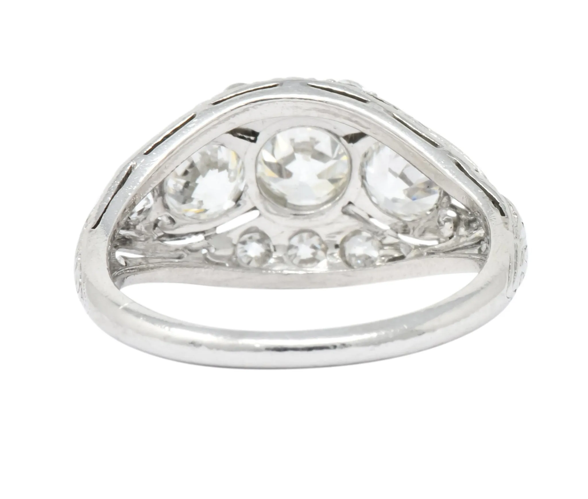 Edwardian 1.45 CTW Old European Diamond Platinum Three Stone Ring