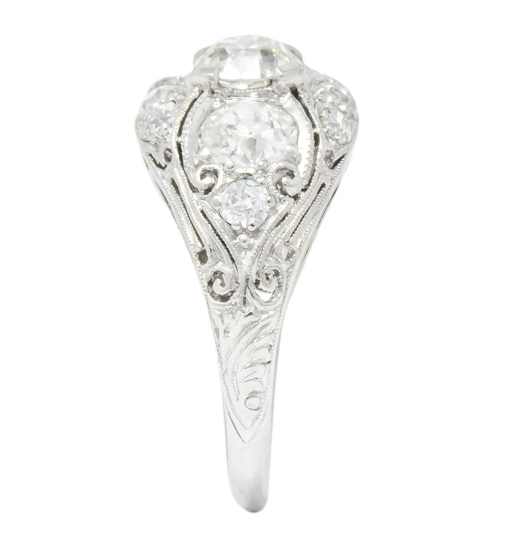 Edwardian 1.45 CTW Old European Diamond Platinum Three Stone Ring