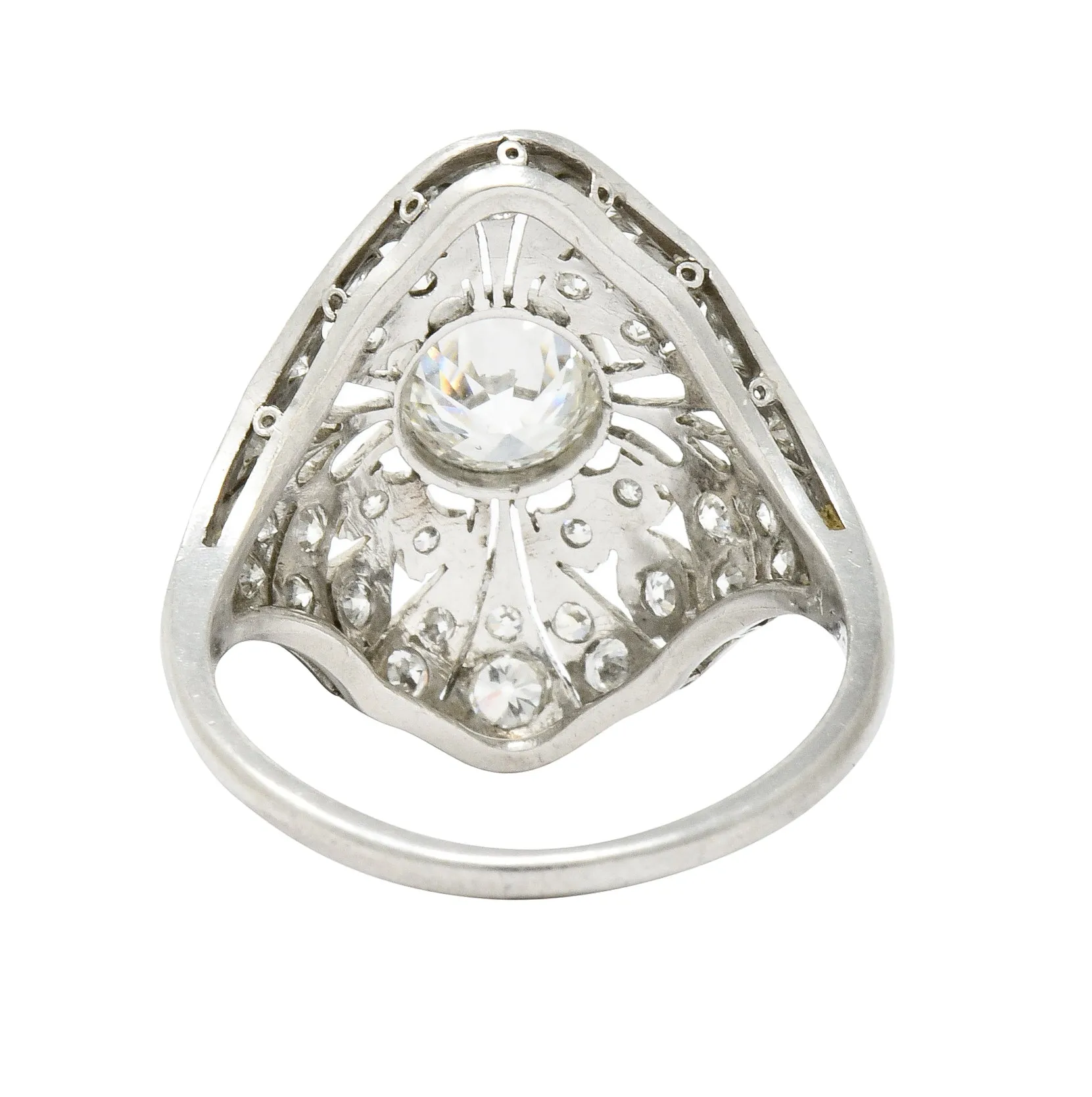 Edwardian 1.70 CTW Diamond Platinum Foliate Dinner Ring